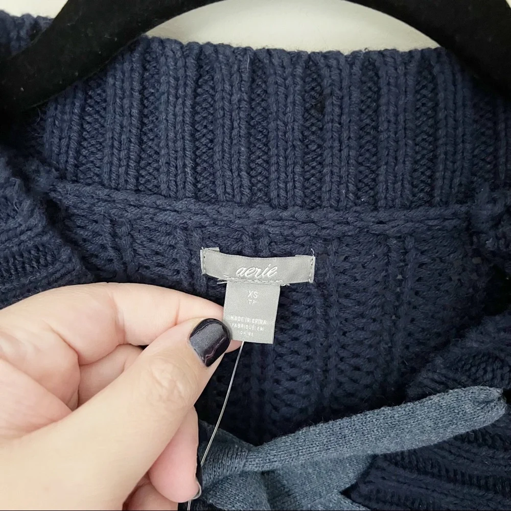 Aerie Chunky Lace Up Cable Knit Sweater Navy Blue XS NWT - Picture 4 of 7